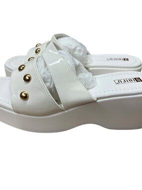 NEW IDIFU Women's 10 White Platform Sandals With Studded Accents Y2K Embellished